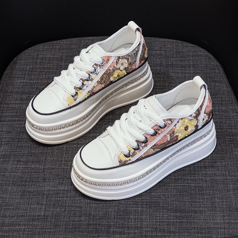 Women's White Summer Fashion Platform Sequined Small Casual Shoes