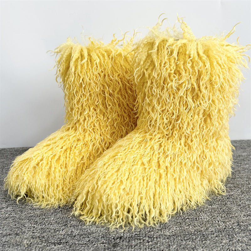 Women's Tan Sheep Millennium Hot Style Fur Tassel Punk Tide Snow Boots