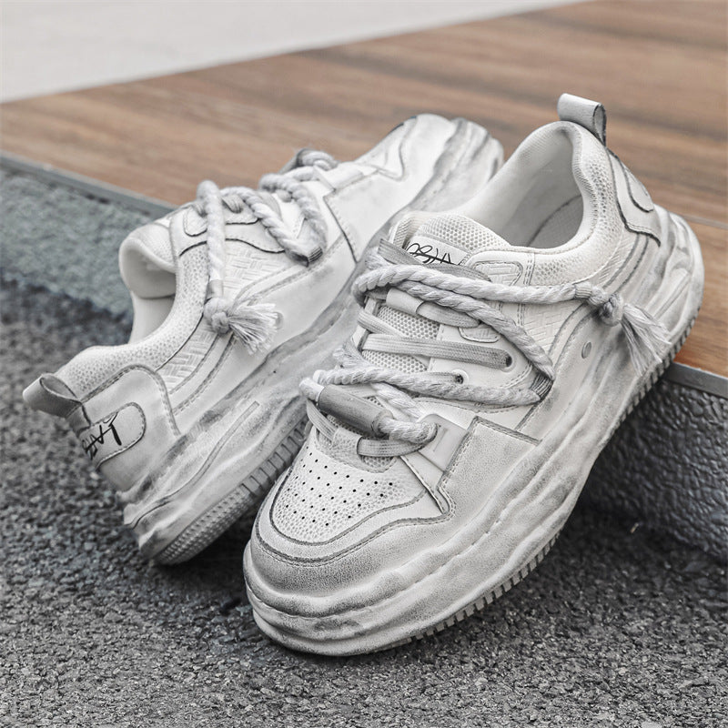 Men's Invisible Height Increasing Niche Thick-soled Distressed Polished Sneakers