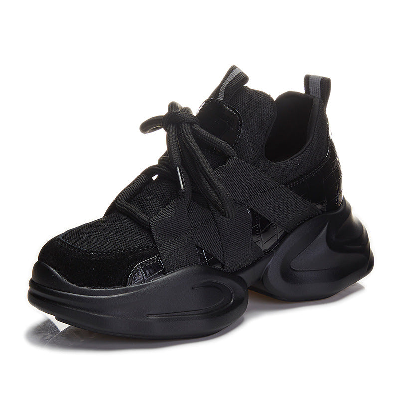 Women's Authentic Clunky Korean Black Platform Height Increasing Women's Casual Shoes