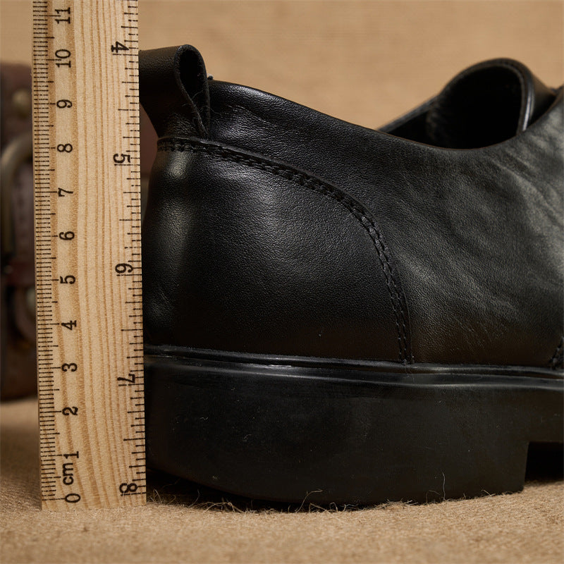 Men's Thin Brown Black First Layer Cowhide Leather Shoes
