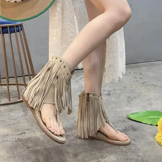 Women's Tassel Summer Open Toe Side Zipper Sandals