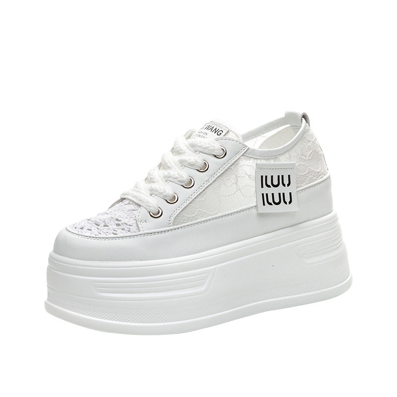 Women's Thick Bottom Hidden White Mesh Breathable Summer Small Heels