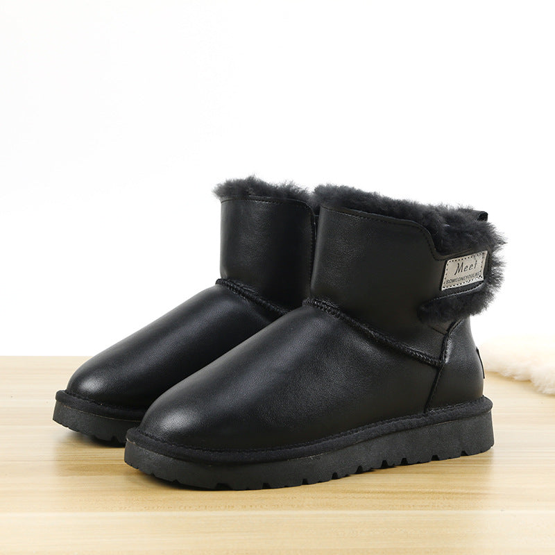 Women's Genuine Fur Integrated Waterproof Ankle Fleece-lined Snow Boots