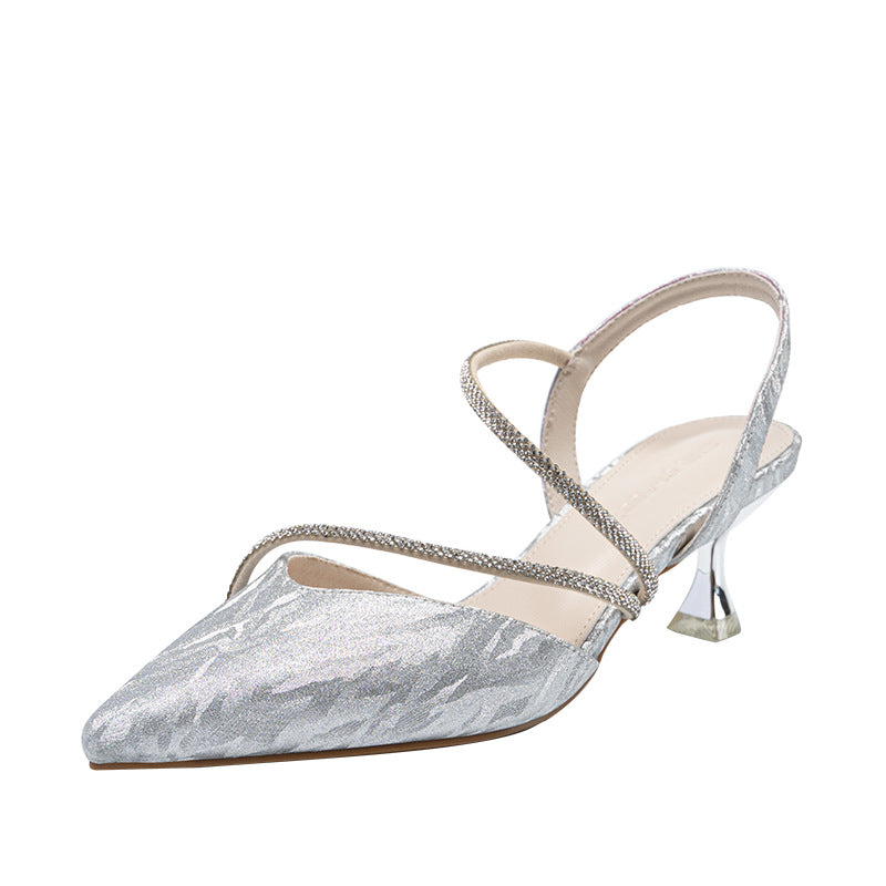 Women's Style Temperament High Pointed Rhinestone Closed Heels