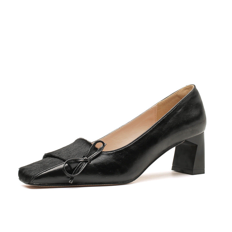 French Retro Wine Red Wedding Temperament Square Toe Heels
