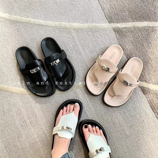 Women's Lock Thick-soled Flip-flops Herringbone Plus Size Slippers