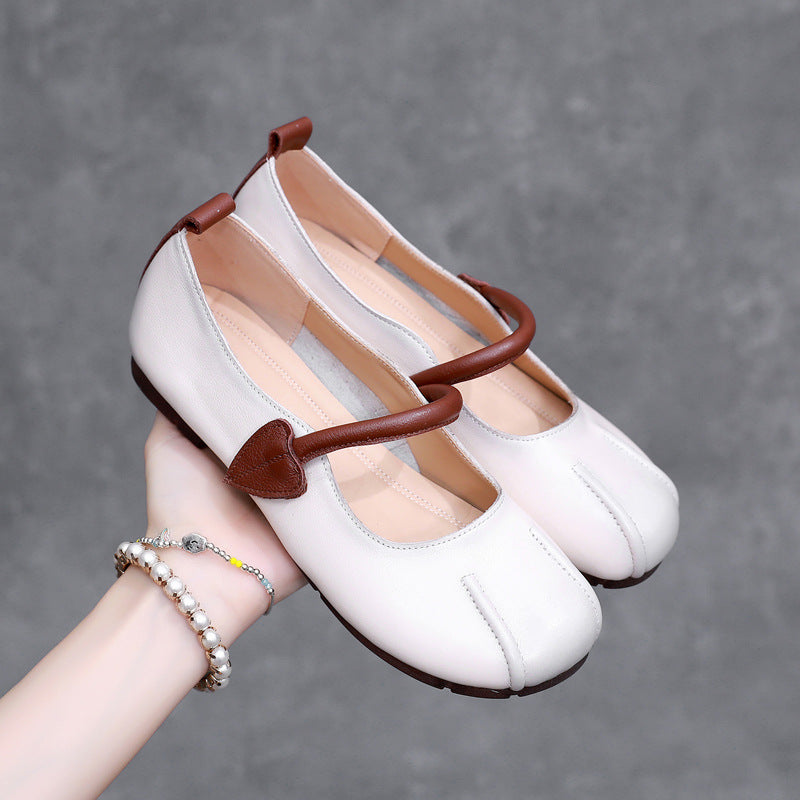 Women's Cowhide Soft Sole Buckle Square Head Authentic Comfortable Casual Shoes