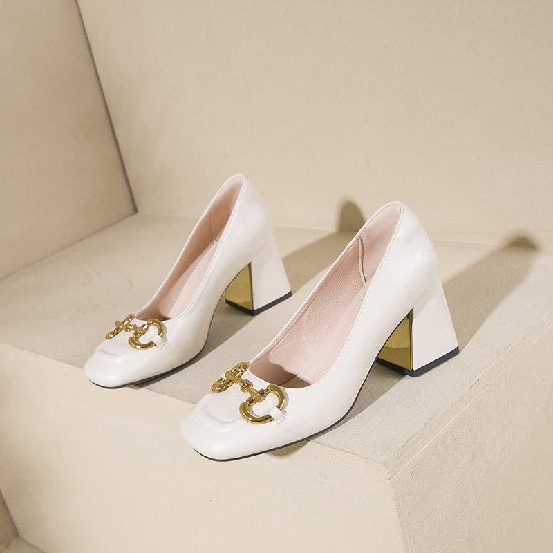 Women's High Square Toe Low-cut Mary Jane Metal Heels