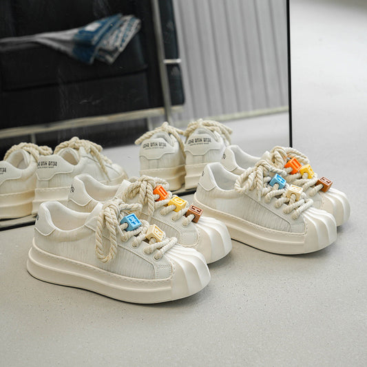 Men's Breathable Mesh Shell Toe Board White Casual Shoes