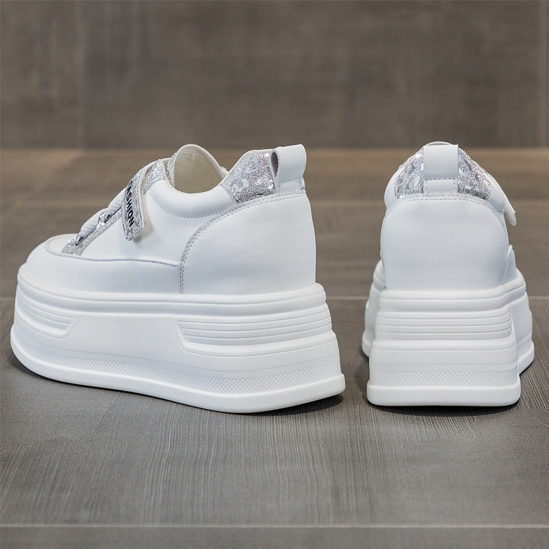 Women's Hidden White Platform Muffin Velcro Rhinestone Sports Women's Casual Shoes