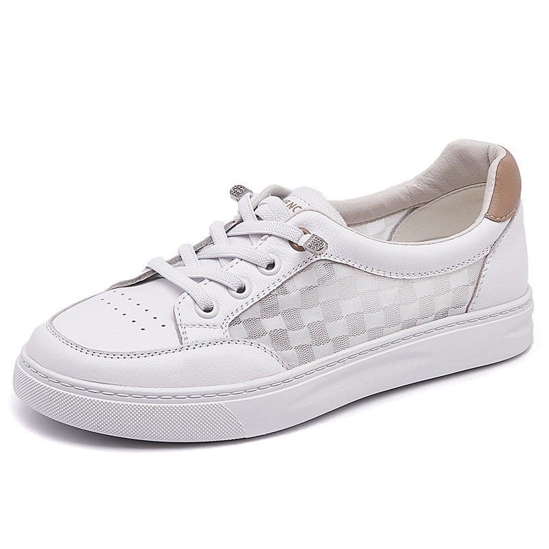Women's White Summer Breathable Mesh First Layer Cowhide Women's Casual Shoes