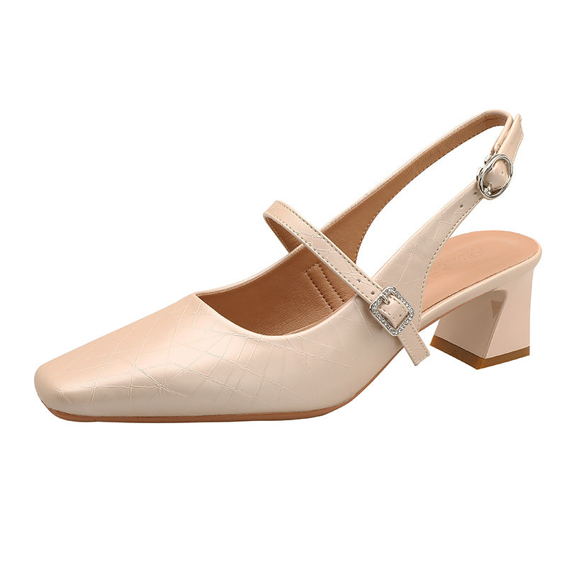 Women's French Mary Jane Closed Toe Chunky Heels