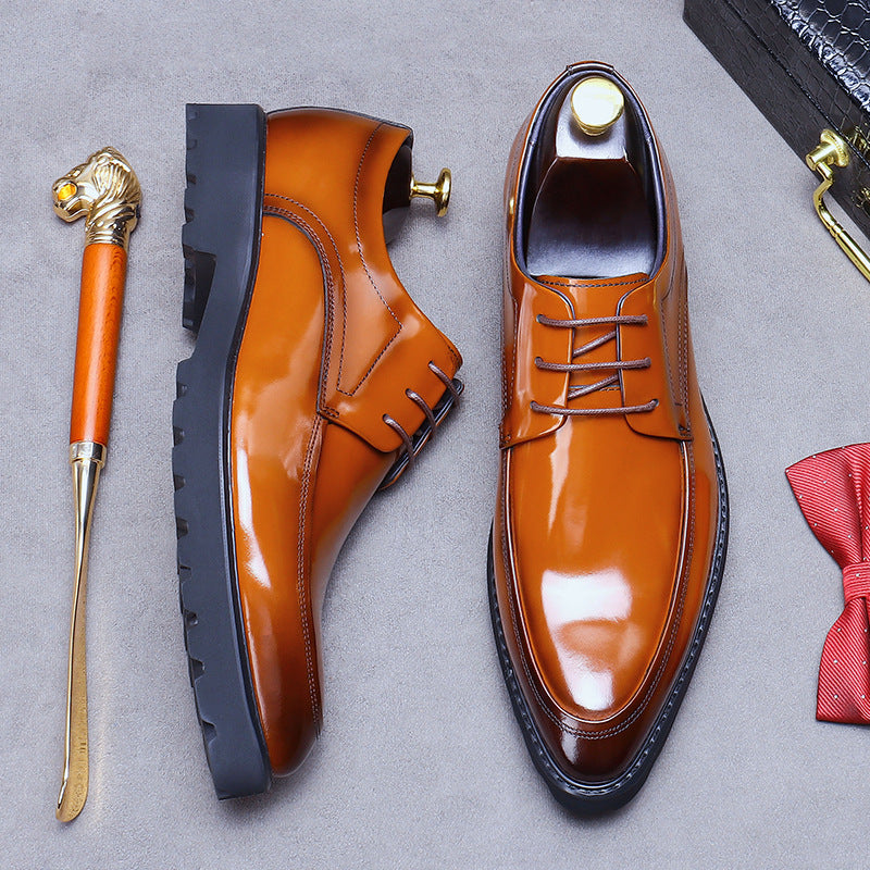 Men's Cowhide Genuine Soft Formal Wear Derby Pointed Toe Platform Leather Shoes
