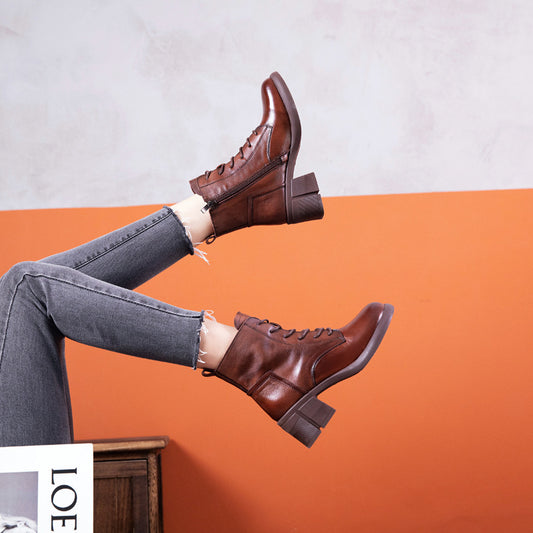 Women's Autumn Wedge Short Retro Round Toe Boots