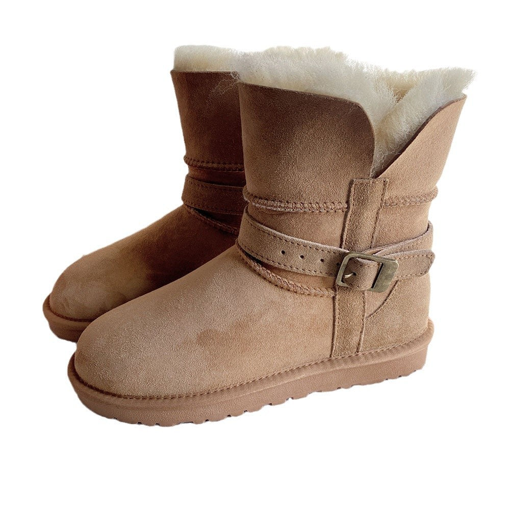Women's Sheepskin Fur For Ring Two-way Wear Snow Boots