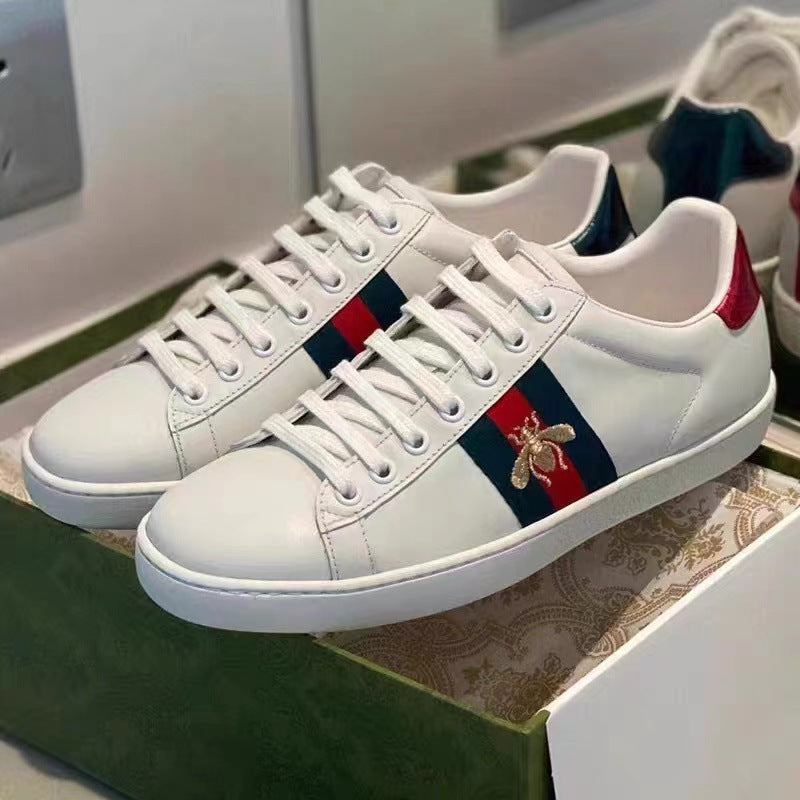 Women's & Men's Embroidered Genuine Bee White Sports Love Casual Shoes