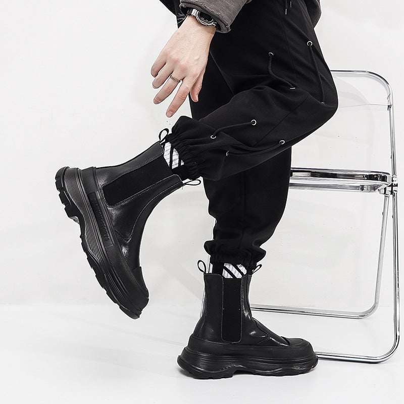 Men's Trendy Platform Cow Split Breathable Chelsea Boots