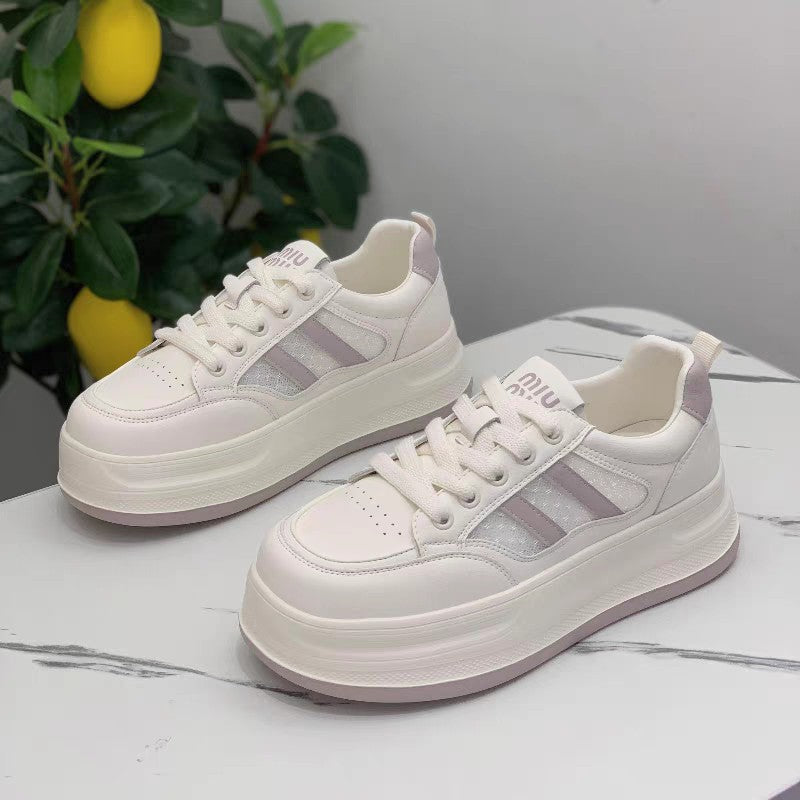 Women's Korean Style Platform White Summer Breathable Sneakers