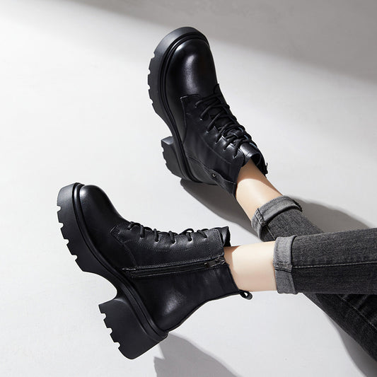 Women's First Layer Cowhide Martin Platform Genuine Boots