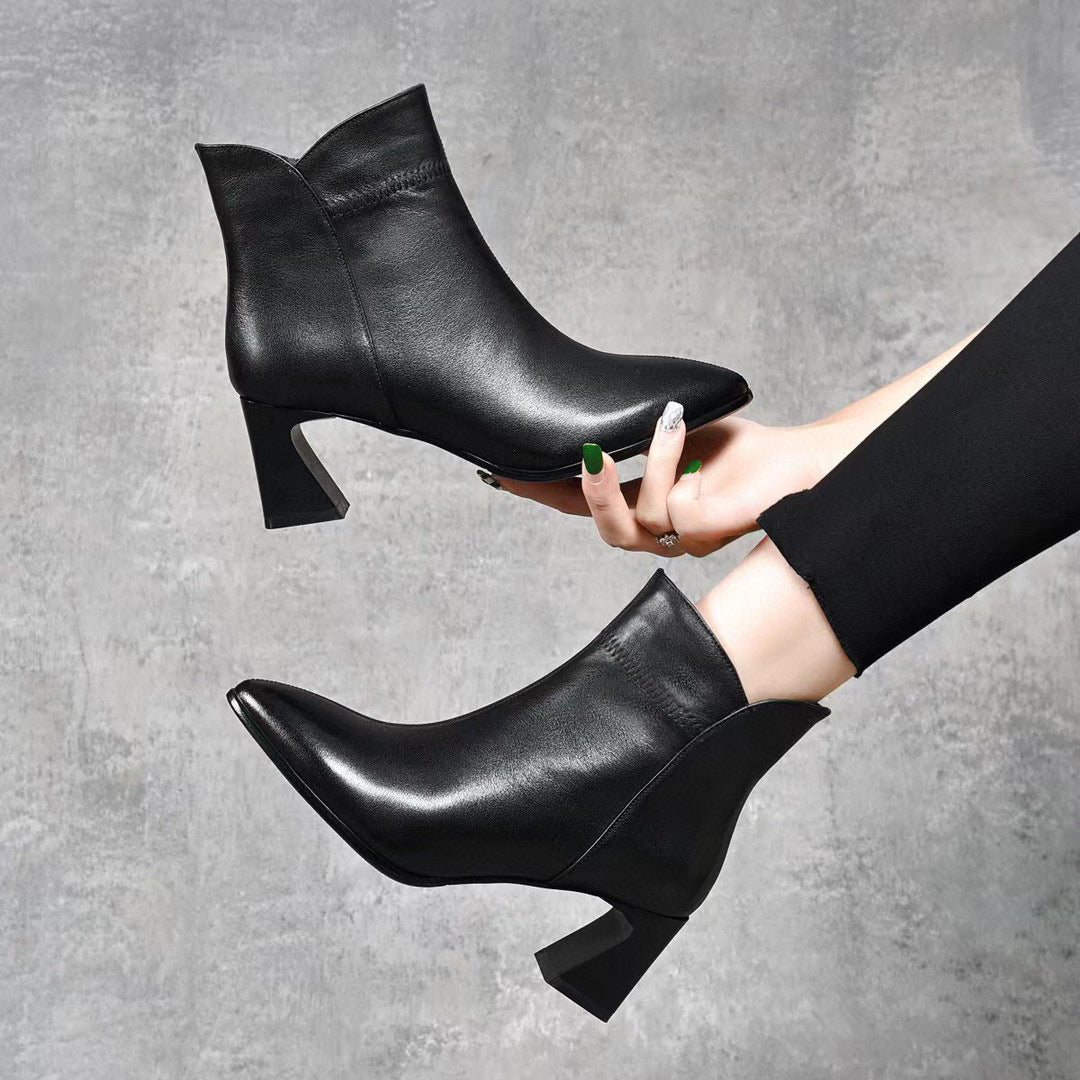 Temperament Ankle Simple Pointed Toe Chunky Booties Boots