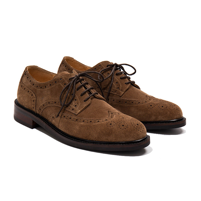 Men's Low Cut Cowhide Brown Suede Business Leather Shoes