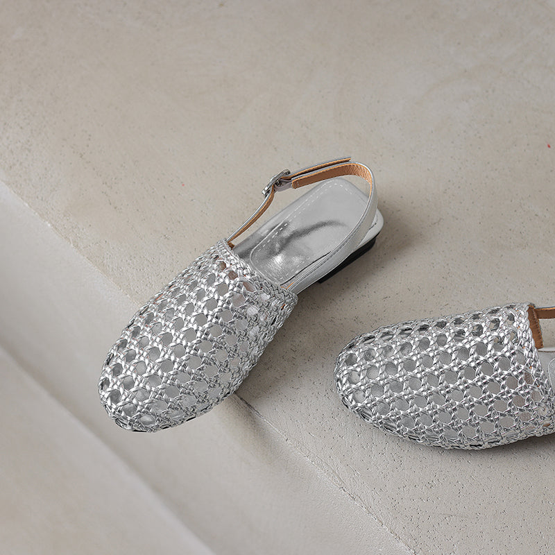 Women's Woven Hollowed Thick Low Closed Toe Sandals