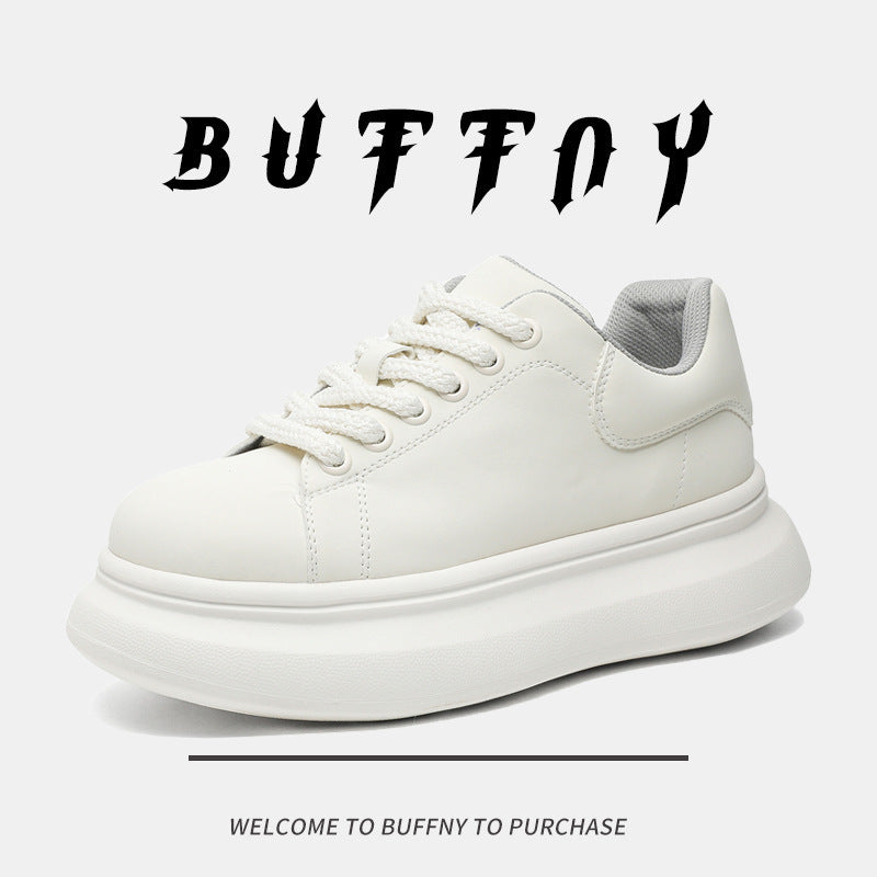 Men's White Simple Solid Color Hight Increasing Trendy Men's Board Shoes