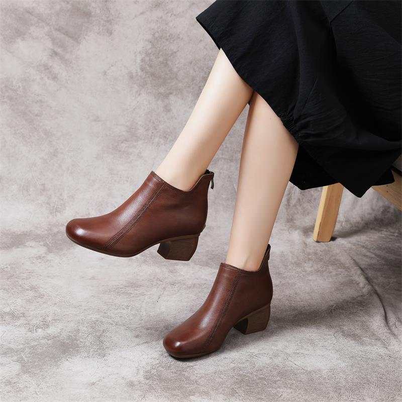 Women's Retro First Layer Soft Cowhide Thick Boots