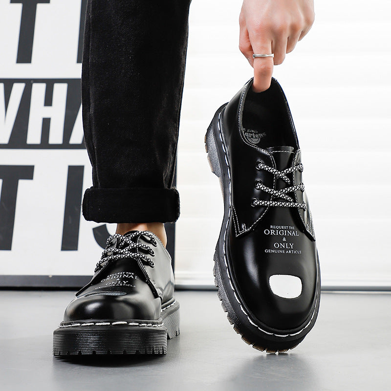 Men's Retro Platform Muffin Bottom Elevator Hole British Style Men's Casual Leather Shoes