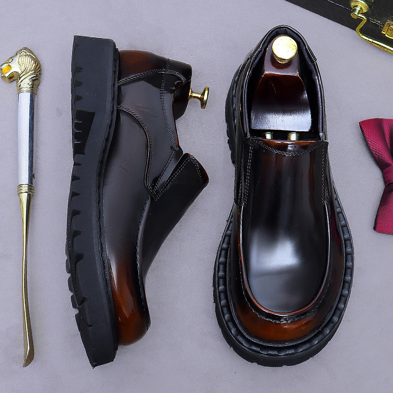 Men's Business Formal Glossy Cowhide Platform Genuine Elegant Gentleman Men's Casual Leather Shoes