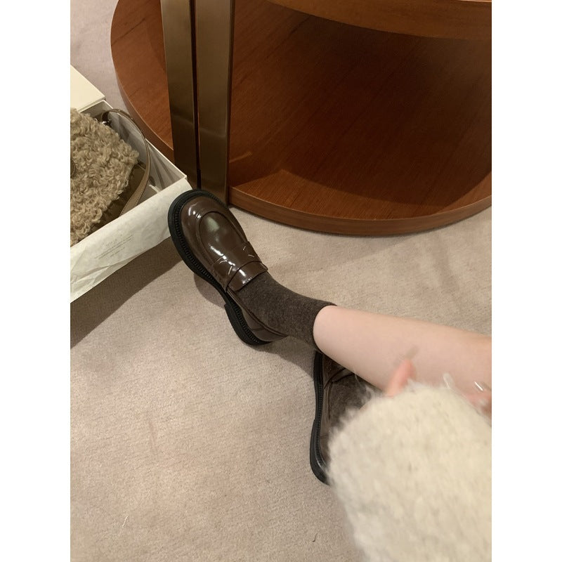 Women's Cowhide Platform Female Versatile Single-layer Slip-on Loafers