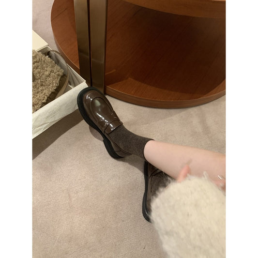 Women's Cowhide Platform Female Versatile Single-layer Slip-on Loafers
