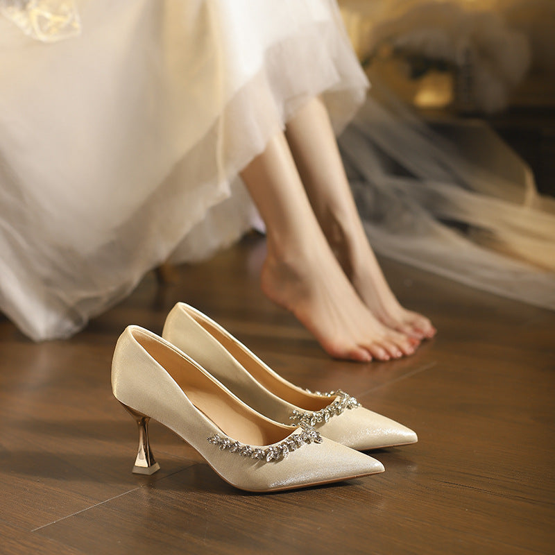 Women's Wedding High Not Tired Feet Pointed Toe Shallow Heels