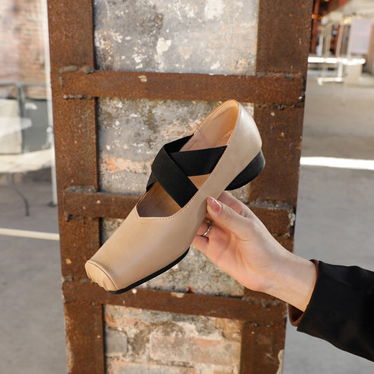Women's Mary Jane Pleated Square Toe Vintage Chunky Ballet Women's Shoes