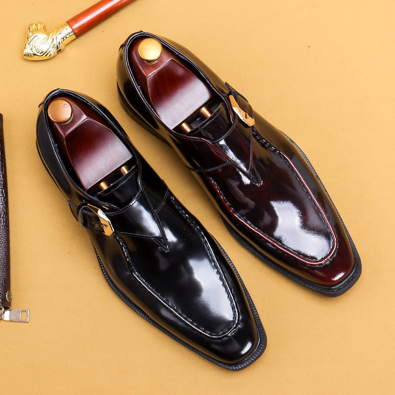 Men's Authentic Square Toe Formal Wear Buckle Leather Shoes