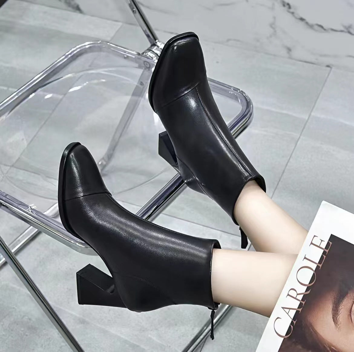 Women's Toe High Booties Real With Fleece Lining Fashion Boots