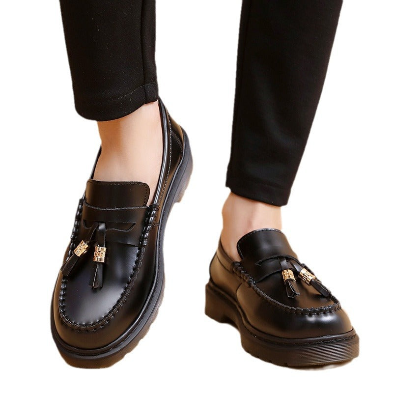 Men's Tassel Martin Pure Black British Style Loafers
