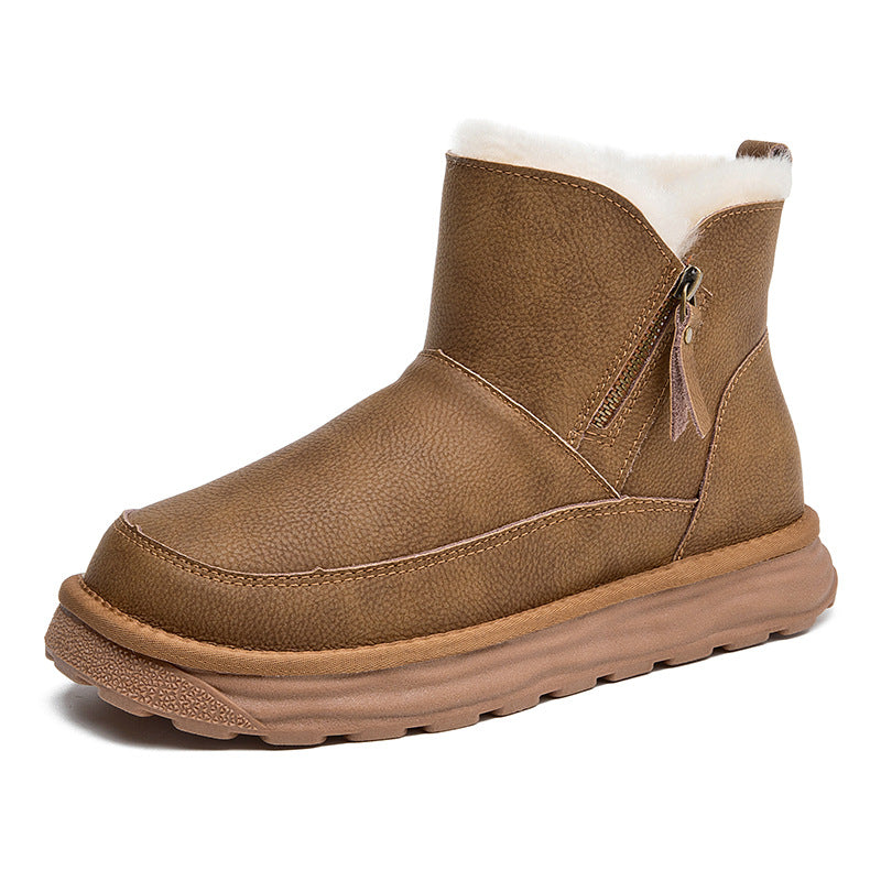 Men's Fur Integrated Side Zipper Waterproof Fleece Snow Boots