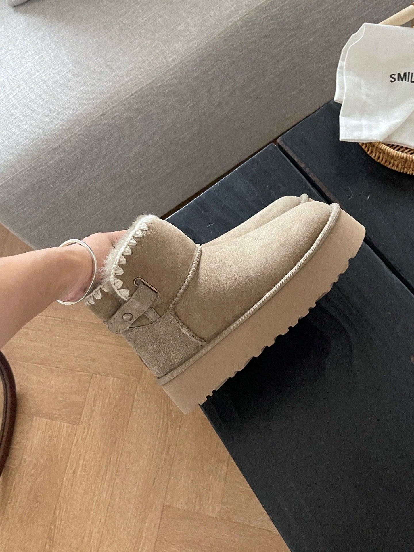 Winter Thick-soled Wool Woven Side Belt Snow Boots