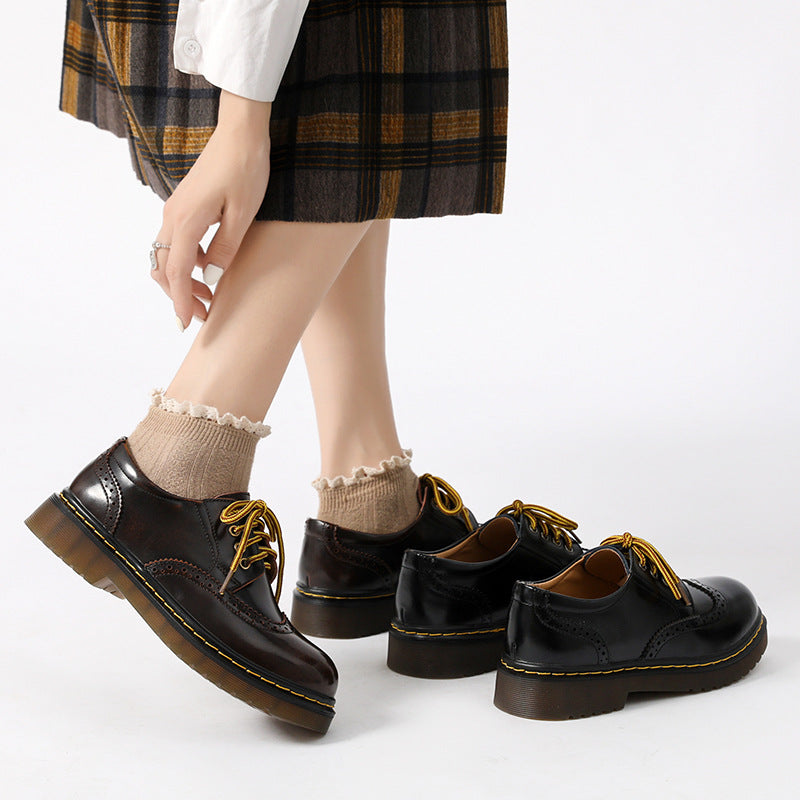 Power College Style Summer Round Toe Flat Leather Shoes