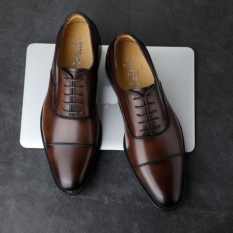 Men's First Layer Cowhide Wooden Root Formal Leather Shoes