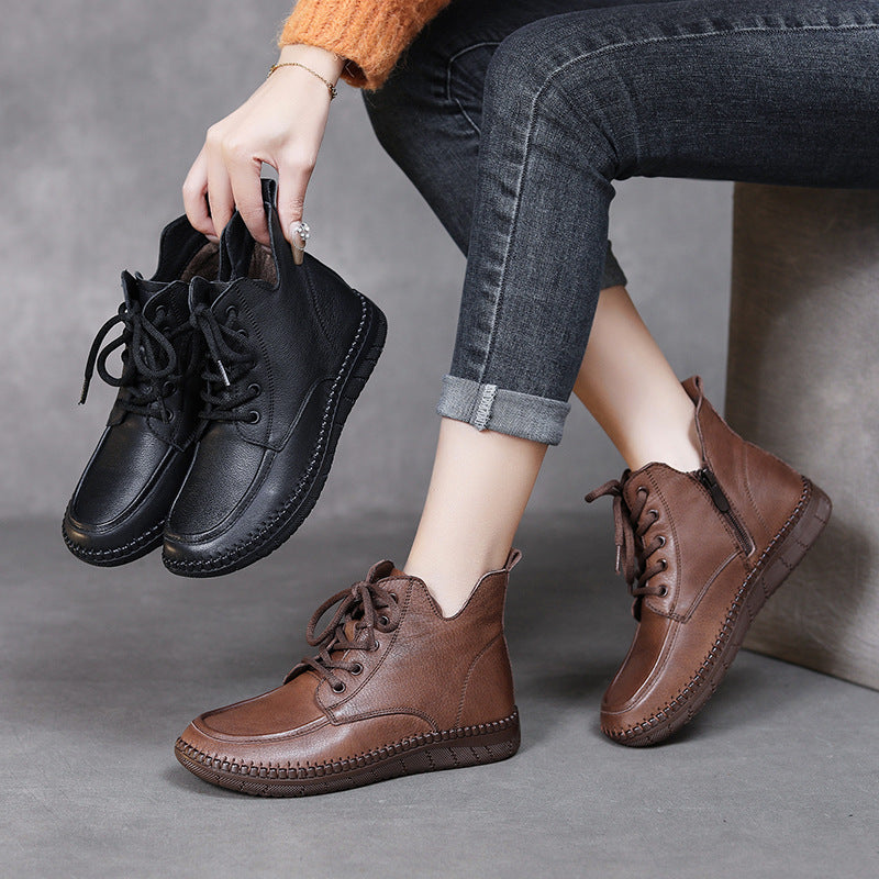 Women's Cowhide Flat Maternity Single Soft Bottom Boots