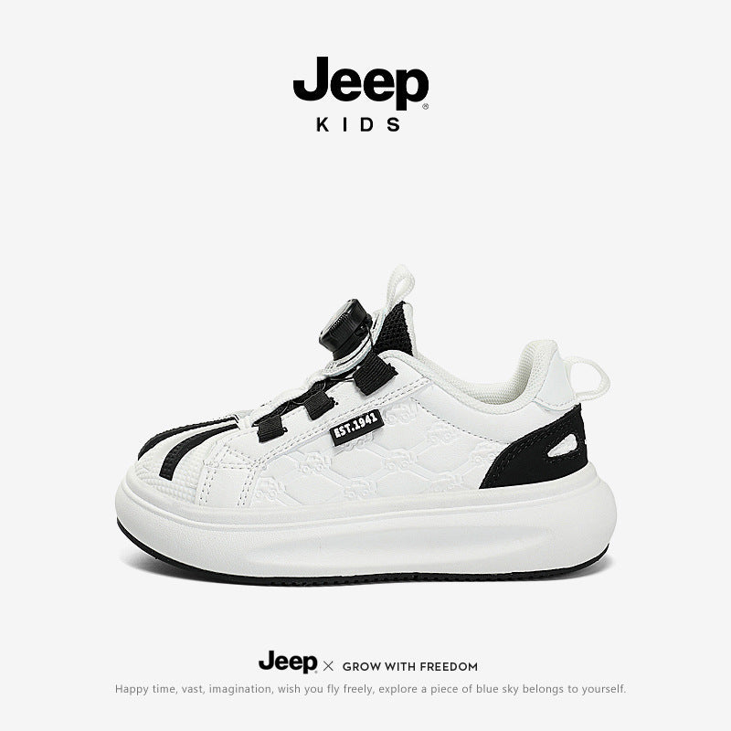 Children's Boy Medium Large Running Button White Sneakers