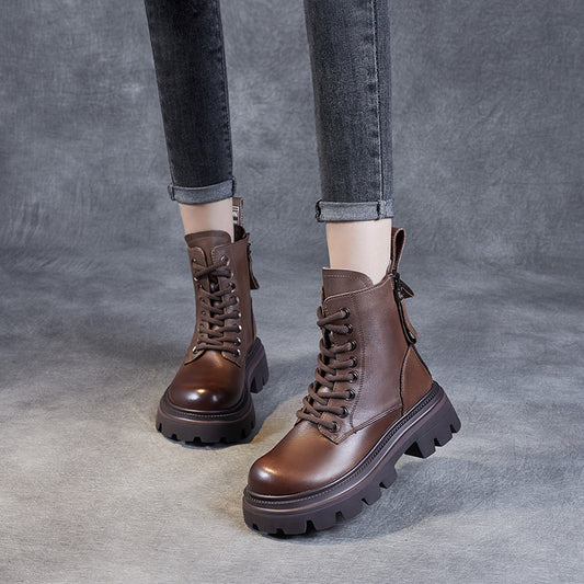 Back Zip Platform Middle Muffin Short Round Boots