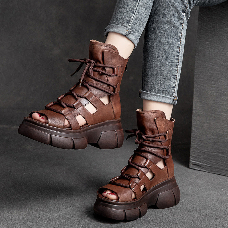 Women's Retro Platform Brushed Roman Style Front Sandals