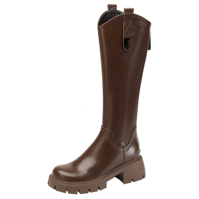 Women's Genuine Long Chunky Platform Fleece-lined Thin Boots