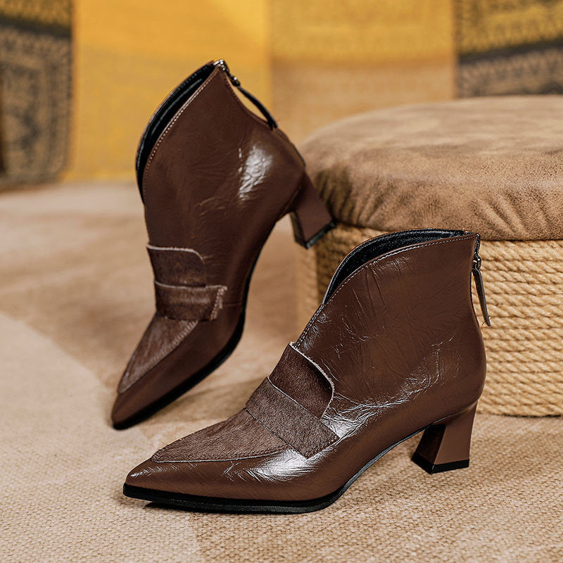 Women's Style Pointed Ankle V Cut Vintage Genuine Horse Boots