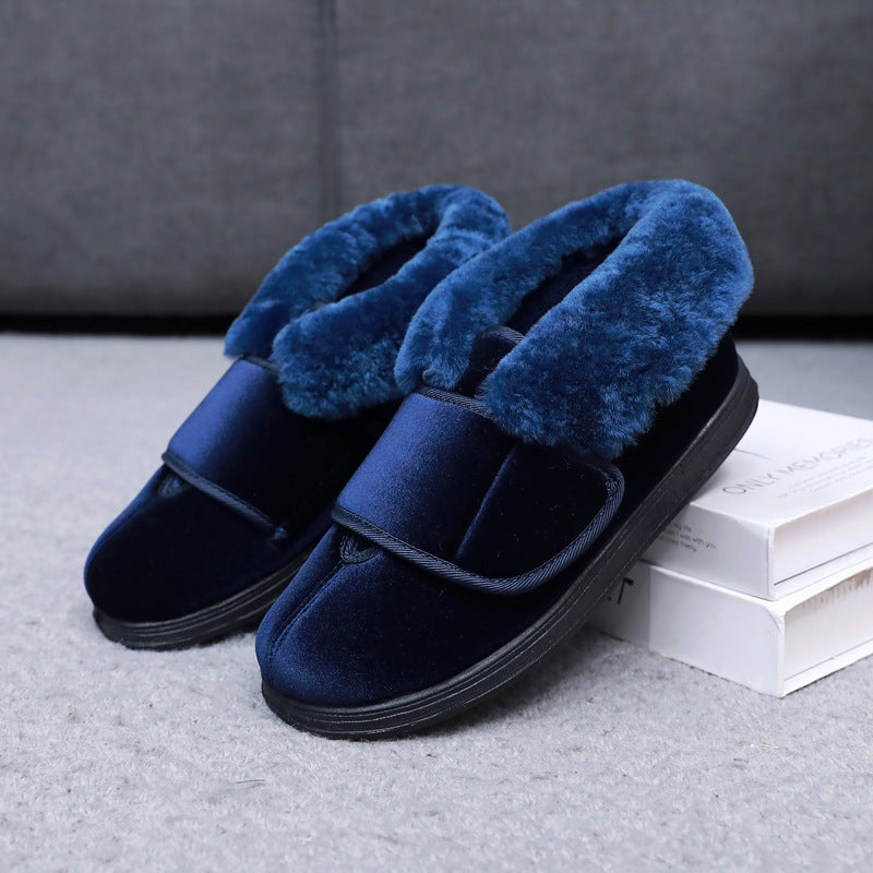 Genuine Fur Collar Mouth Noble Temperament Gold Canvas Shoes
