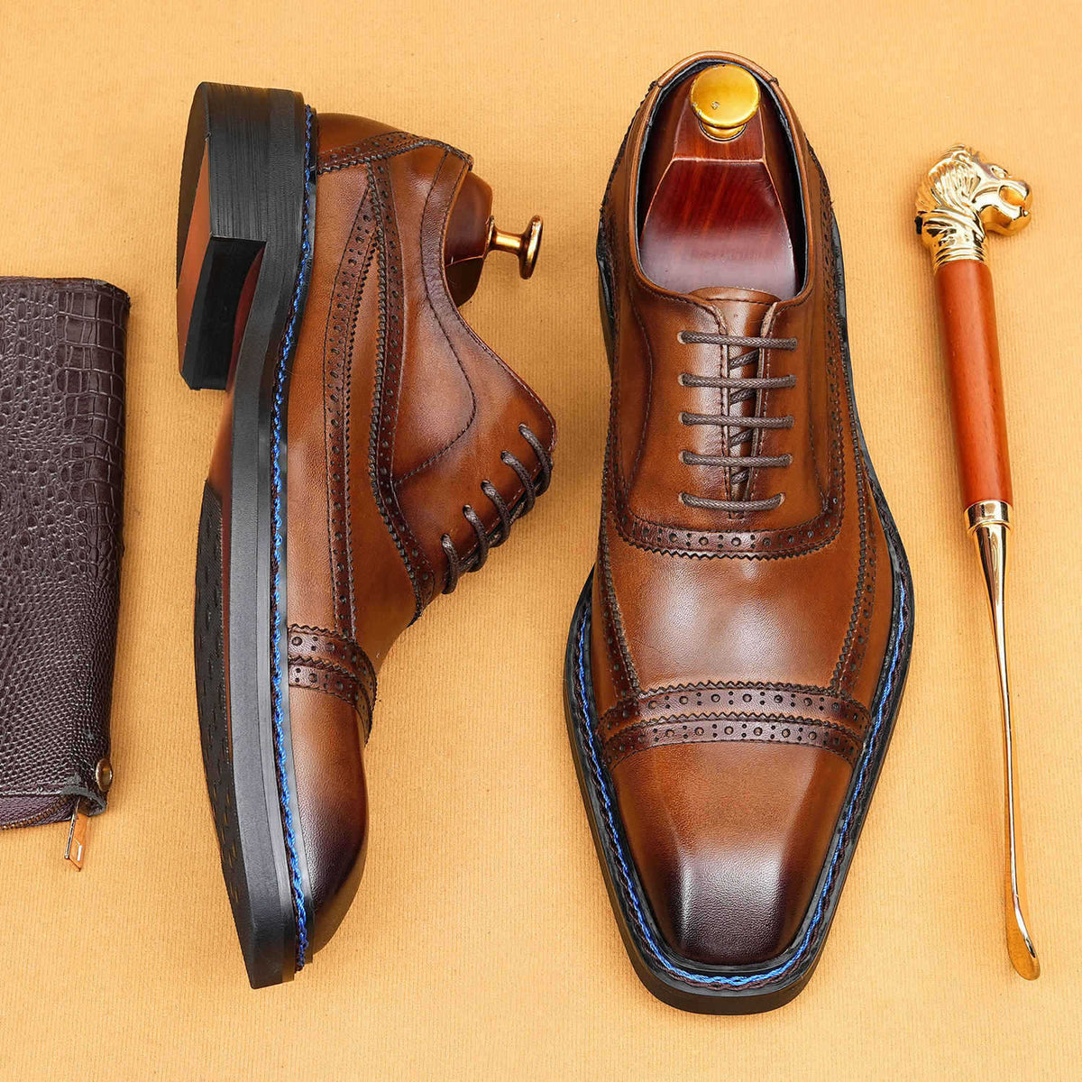 Men's Brogue Formal Wear Norwegian Seam Square Leather Shoes